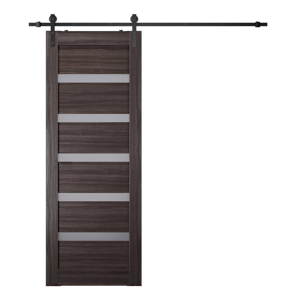 Leora 29.75 in. x 95.25 in. 7-Lite Frosted Glass Gray Oak Wood Composite Sliding Barn Door with Hardware Kit price history on PriceWatchPro