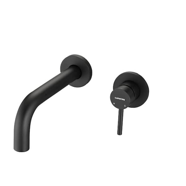 Lukvuzo Waterfall Single Handle Wall Mounted Bathroom Faucet and Hot and Cold Indicator in Matte Black