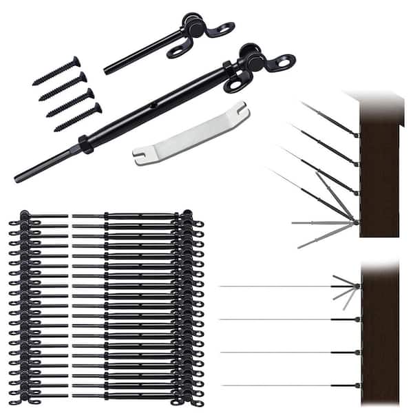 20 Pairs 1/8 Black Cable Railing Hardware Kit Swage Toggle Turnbuckle for Wood Post Stainless Steel System 40 Pack