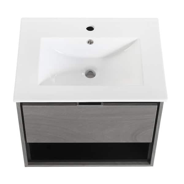 ANTFURN 18.00 in. W x 24.00 in. D x 20.00 in. H Floating Bath Vanity in Gray with White Ceramic Top