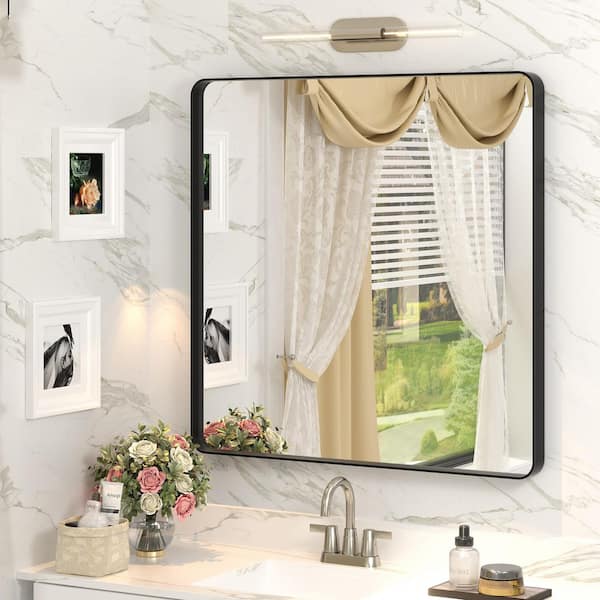32 in. W x 32 in. H Square Aluminum Alloy Framed and Tempered Glass Wall Bathroom Vanity Mirror in Matte Black