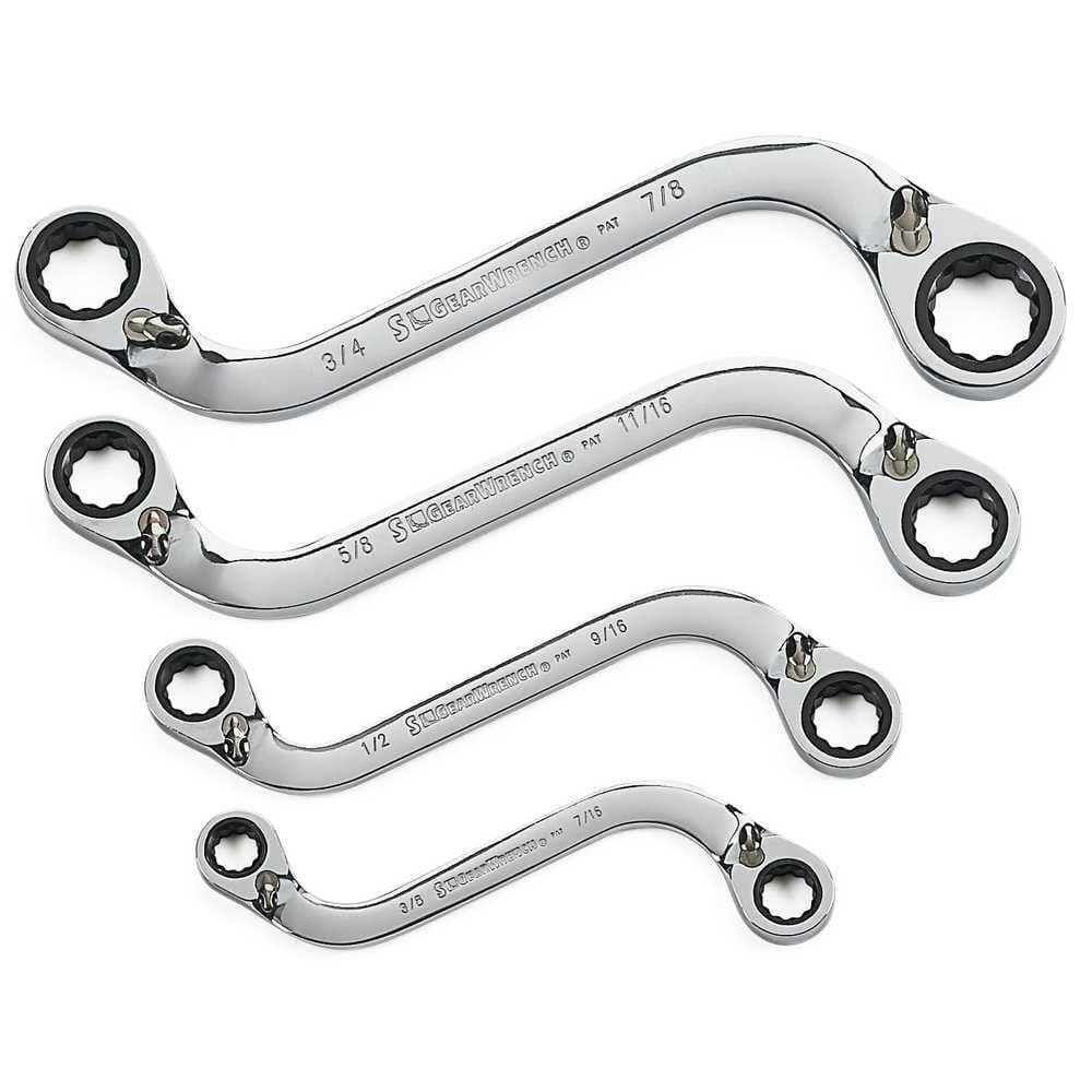 72-Tooth 12 Point SAE Reversible S-Shape Double Box Ratcheting Wrench Set (