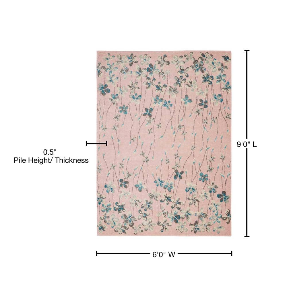 Reversible Pink Floral Viscose Blend 6' x 9' Area Rug