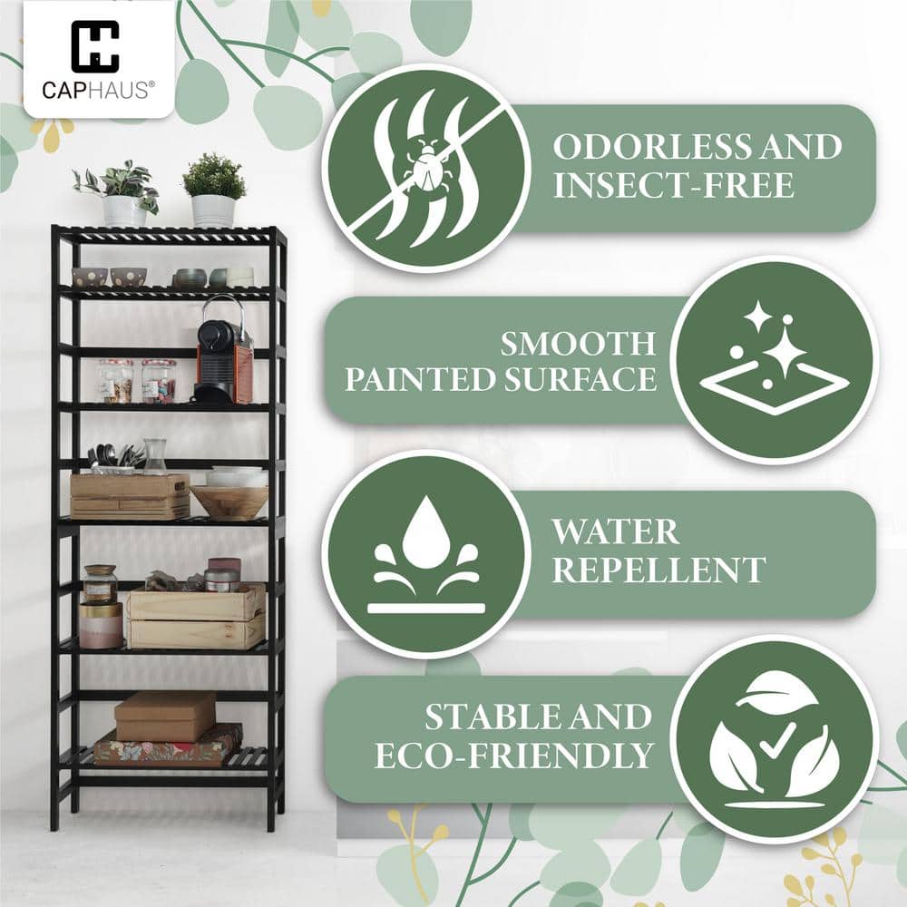 63.7 in Tall Natural Bamboo Adjustable 6-Shelf Bookcase