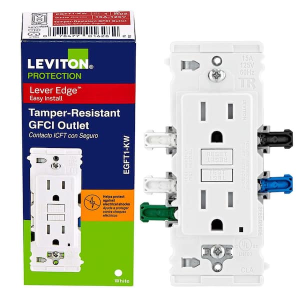 Lever Edge 15 Amp 125 Volt Self-Test Tamper-Resistant GFCI Duplex Outlet/Receptacle, White (1-Pack) EGFT1-KW