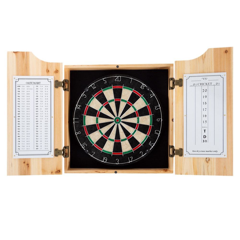 Solid Pinewood Dart Cabinet Set with Self-Healing Board