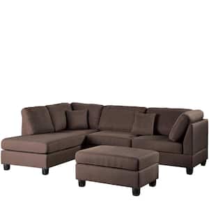 Madrid Capital 70 in. Slope Arm 3-Piece Linen L-Shaped Sectional Sofa in Brown with Chaise
