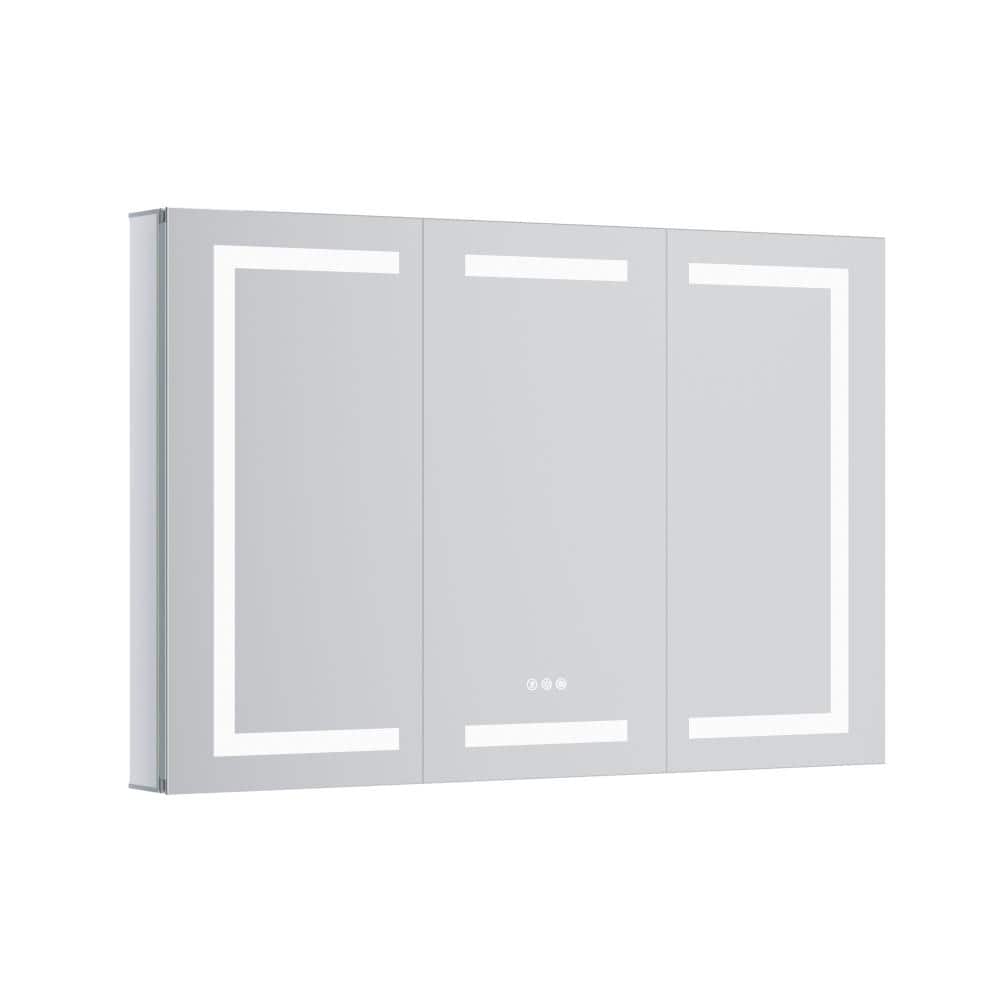 48 in. W x 32 in. H Rectangular Silver Aluminum Recessed/Surface Mount Right Medicine Cabinet with Mirror and LED Light price history on PriceWatchPro
