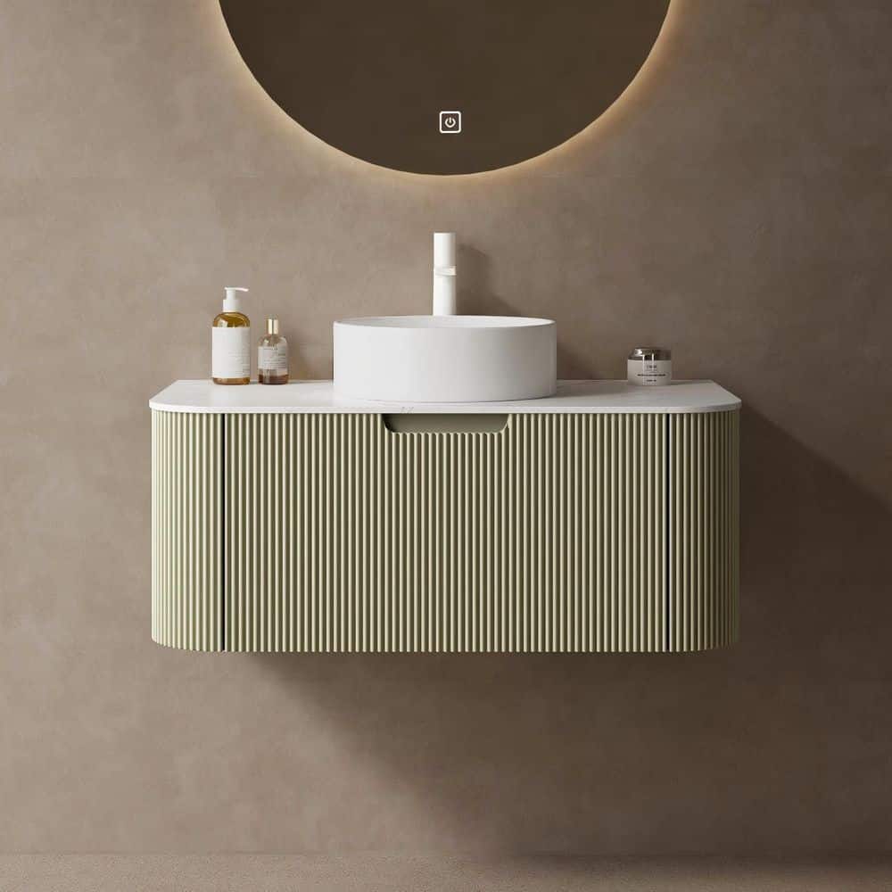 36 in. Single Sink Floating Curved Edge Green Bath Vanity with White Marble Top (Assembled), Round Sink price history on PriceWatchPro