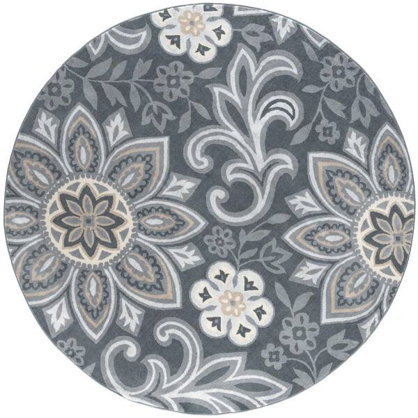 Tayse Rugs Madison Floral Dark Gray 6 ft. Round Indoor Area Rug