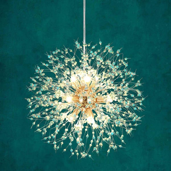 EDISLIVE Calzada Decor 9-Light Gold and Turquoise Dandelion Firework Chandelier