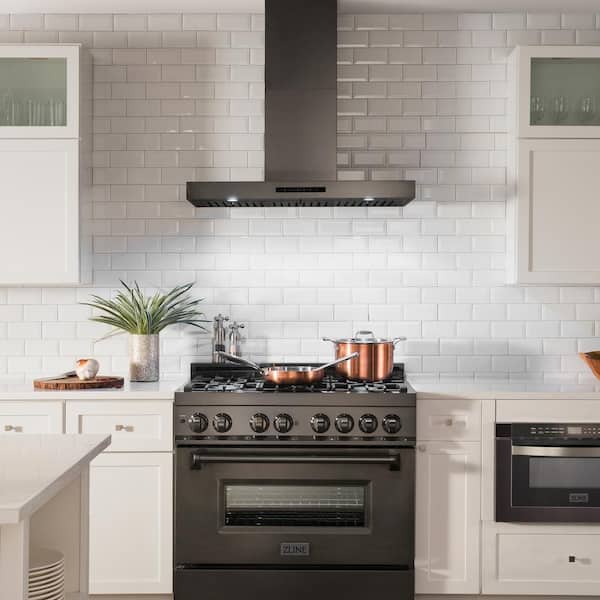 Black Range Hood Slopped Wood With Strapped Molding for Kitchen 30 36 42 48  Wide 