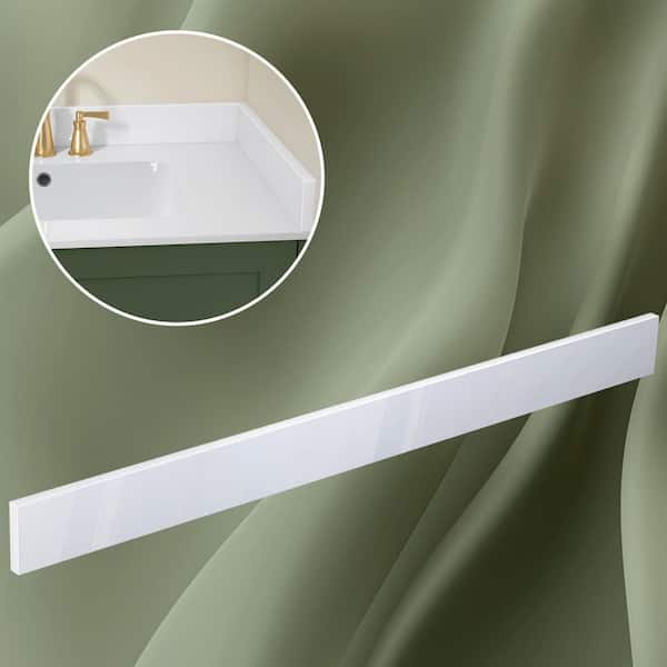 Nmki 48 in. Solid Surface Vanity Backsplash Bathroom Vanity Cultured Marble Back Splash in White