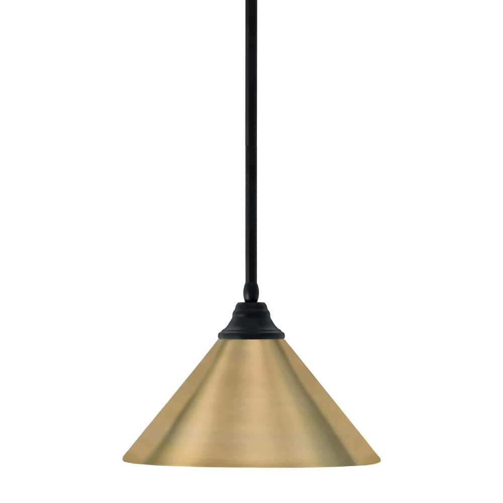 Sparta 100-Watt 1 Light Matte Black Shaded Pendant Light with 14 in. New Ag