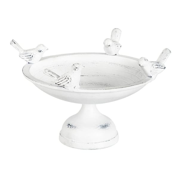 Evergreen Perched Birds Metal Tabletop Birdbath