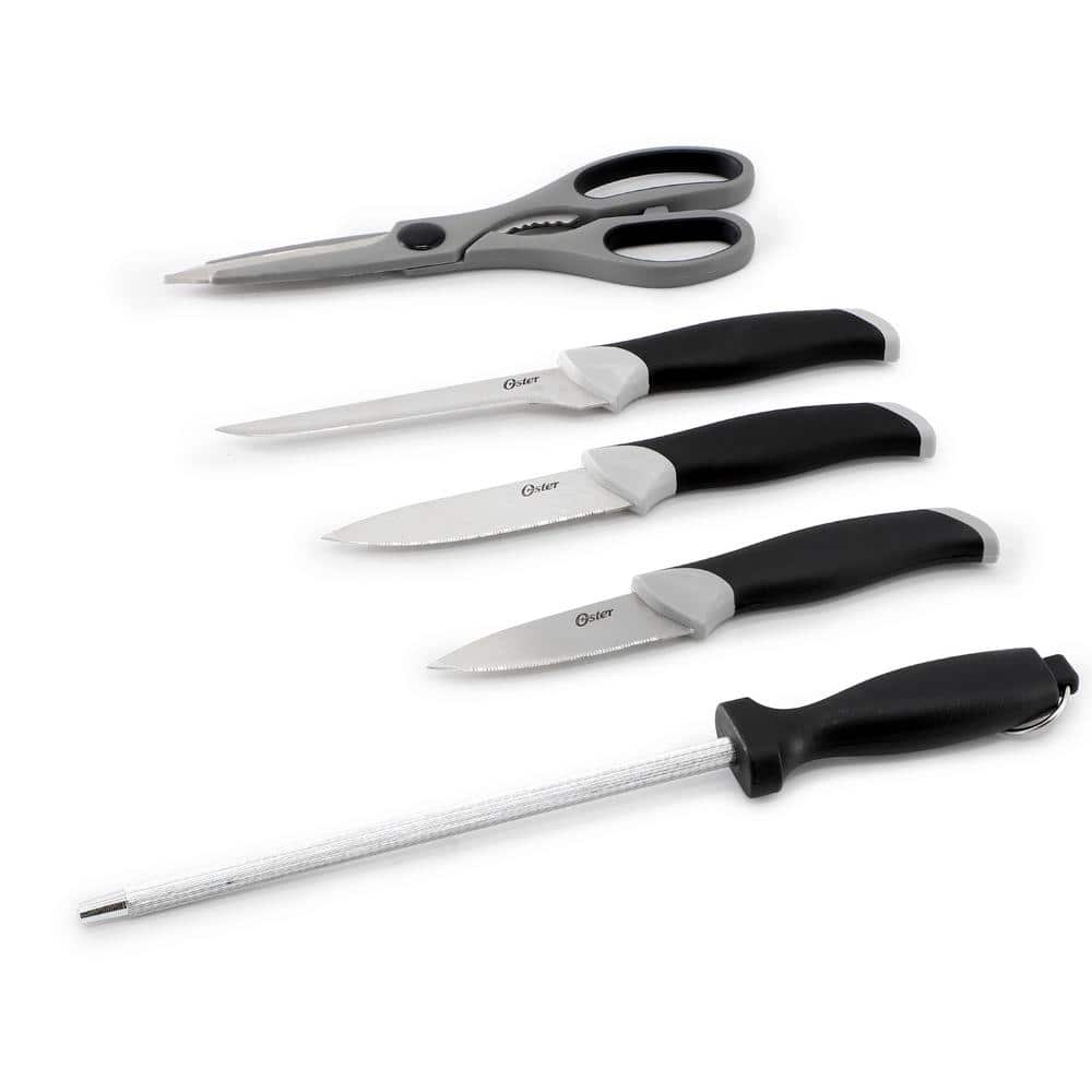 Oster Lindbergh 22 Piece Stainless Steel Cutlery Set with Storage Block in Black