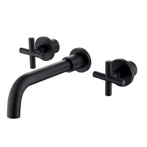 Double Handle Wall Mounted Bathroom Faucet in Matte Black