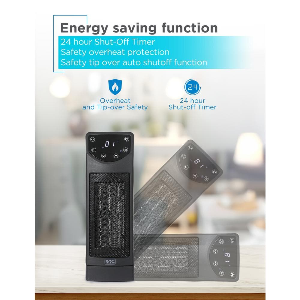 Black Ceramic Tower Heater with Remote and Adjustable Thermostat