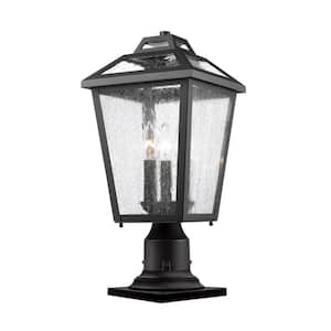 Bayland 19.5 in. 3-Light Black Aluminum Outdoor Hardwired Weather Resistant Pier Mount-Light with No Bulbs Included