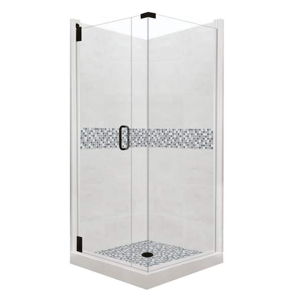American Bath Factory Del Mar Grand Hinged 42 in. x 42 in. x 80 in. Left-Hand Corner Shower Kit in Natural Buff and Black Pipe Hardware