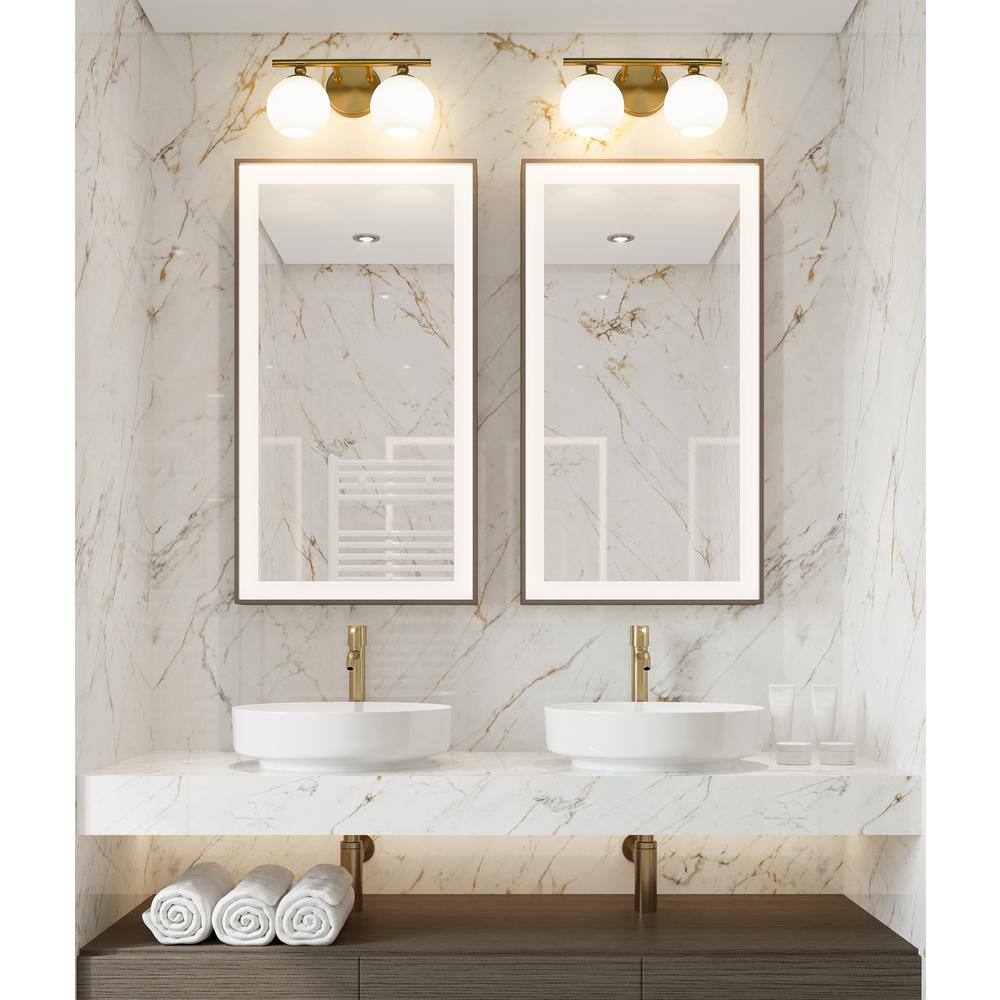 Neoma Modern Gold 2-Light Vanity with Opal Glass Shades