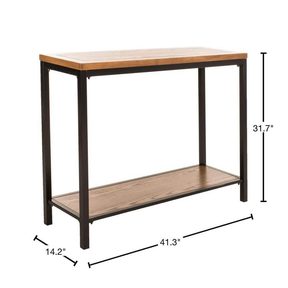 Dennis Brown Oak and Iron Rectangular Console Table with Storage