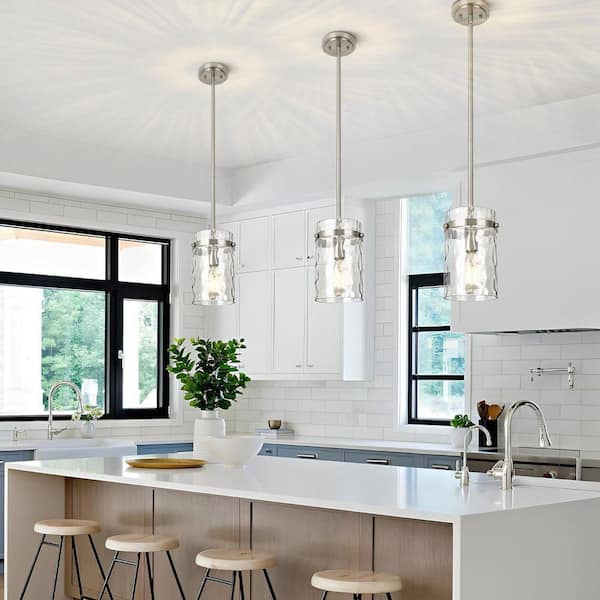 Jasslynn 60W Brushed Nickel Modern Adjustable Pendant Light Fixture with Cylinder Glass Shade-Kitchen,Dining Room Foyer