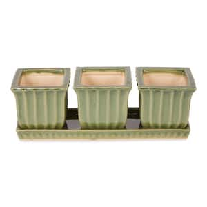 Green Square Ceramic Small Planter (Set of 3)