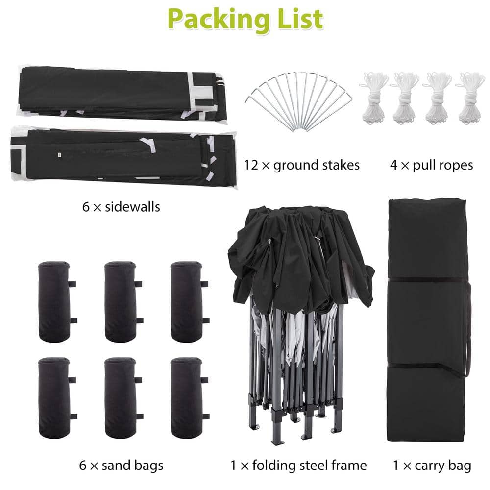 Black 10' x 20' Heavy Duty Pop-Up Canopy Tent with Sidewalls