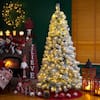 Glitzhome 7.5 ft. Pre-Lit Snow Flocked Artificial Spruce Christmas Tree ...