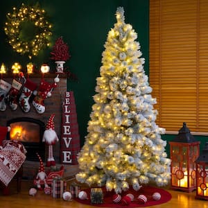 7.5 ft. Pre-Lit Snow Flocked Artificial Spruce Christmas Tree with 650 Warm White Lights