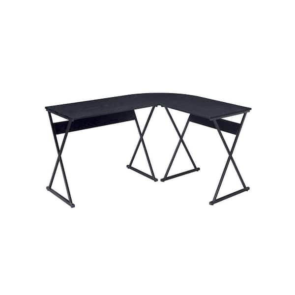 Benjara 50 in. L Shaped Black Wood Top 0-Drawer Writing Desk with Metal Frame