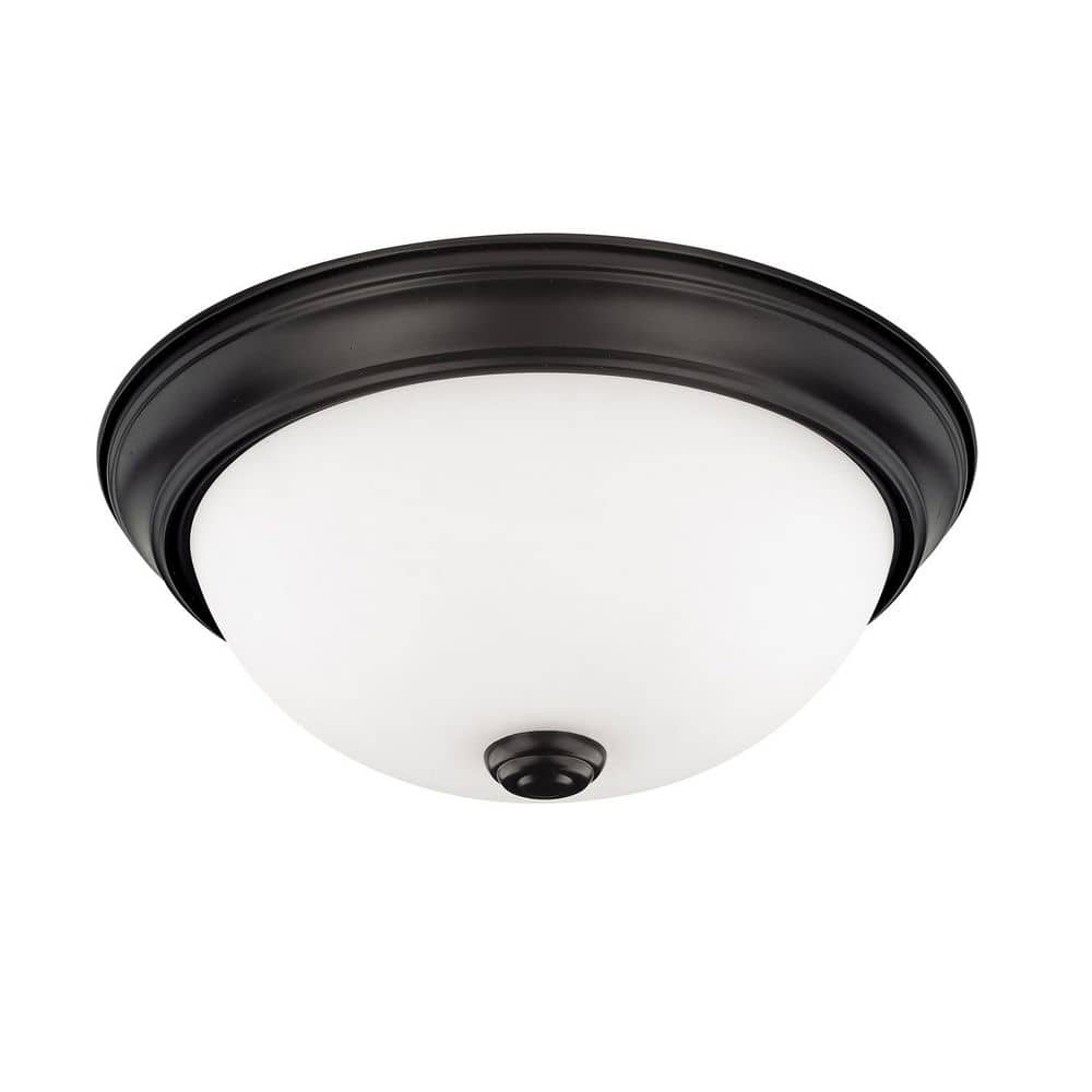 Bates 11 in. 2-Light Globe Matte Black Flush Mount Light with Soft White Glass Shade and No Bulbs Included price history on PriceWatchPro