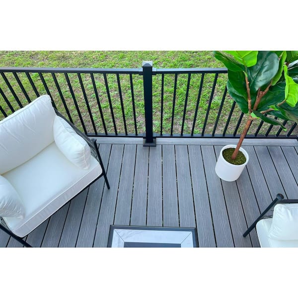 FORTRESS Apex Attached 12 ft. x 12 ft. Himalayan Cedar PVC Deck Kit and 7-Step Stair Kit with Steel Framing and Aluminum Railing