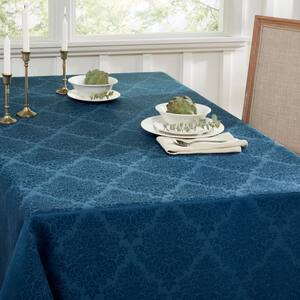 Lexington 144 in. W x 70 in. L Navy Blue Damask Cotton Blend Tablecloth