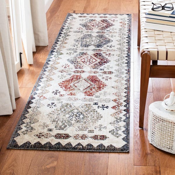 Herat Cream/Gray 3 ft. x 10 ft. Border Distressed Runner Rug