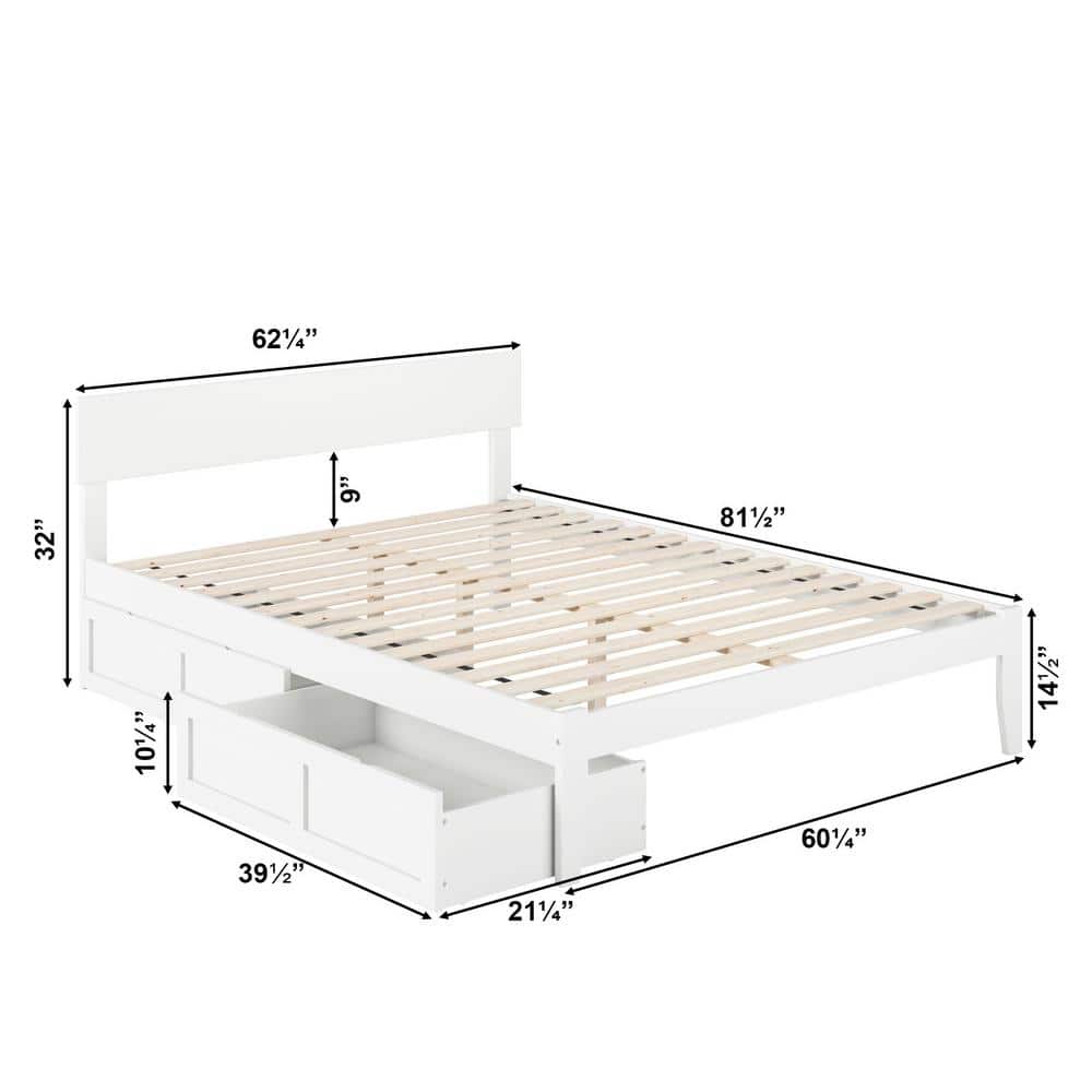 Boston White Queen Platform Bed with Storage Drawers