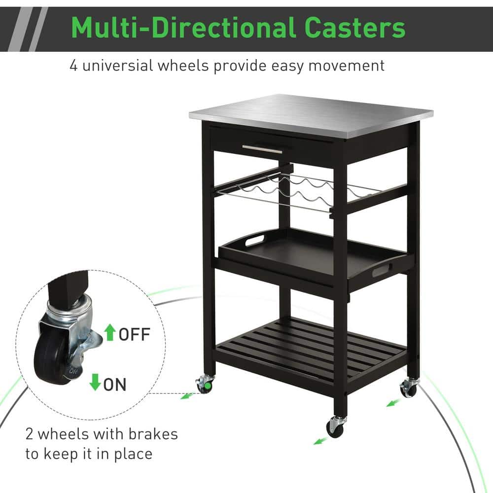 Stainless Steel Industrial Kitchen Cart with Wine Rack and Storage