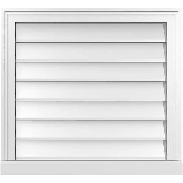 Ekena Millwork 26 in. x 24 in. Vertical Surface Mount PVC Gable Vent: Decorative with Brickmould Sill Frame