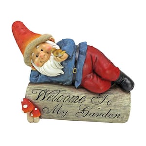 11 in. H Gideon the Garden Gnome Welcome Sign Statue