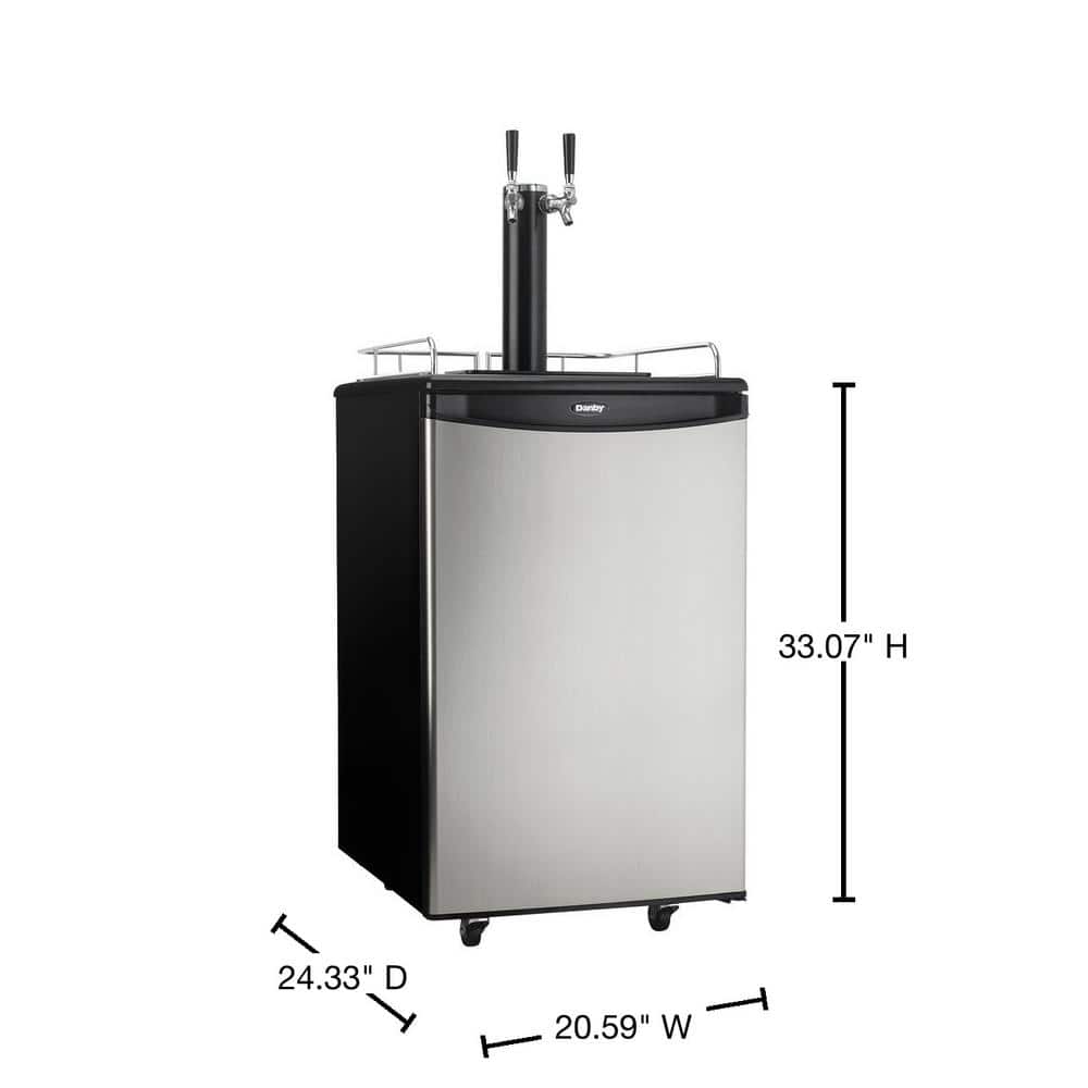 Spotless Steel and Black Dual Tap Freestanding Beverage Dispenser