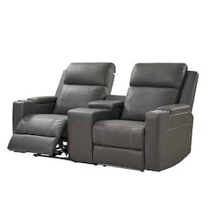 Daniel GREY Traditional 71.26 in. W Genuine Leather Home Theater Power Sofa with Storage Space