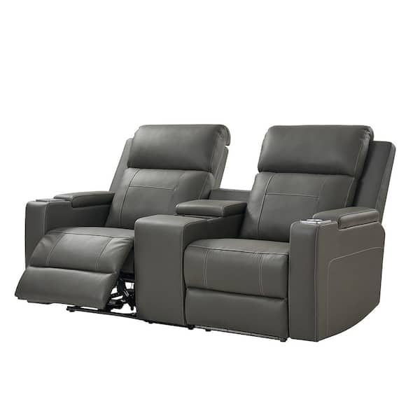 JAYDEN CREATION Daniel GREY Traditional 71.26 in. W Genuine Leather Home Theater Power Sofa with Storage Space