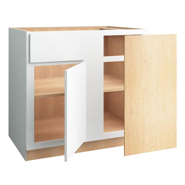 Home Decorators Collection Hargrove 36 in. W x 24 in. D x 34.5 in. H Assembled Plywood Base Blind Corner Kitchen Cabinet in Vesper White Soft Close