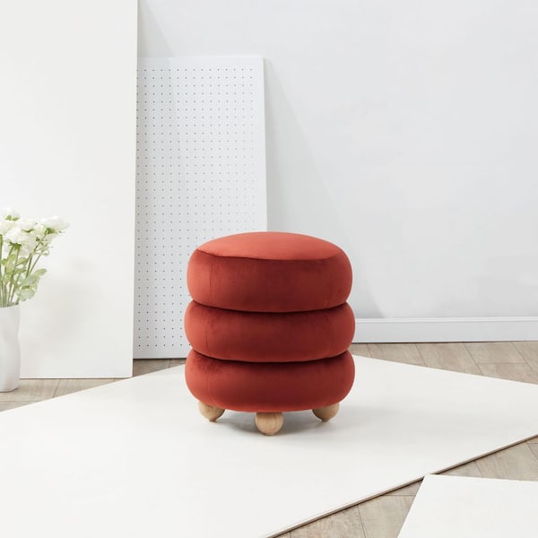 Rust Colored Ottoman SAFAVIEH Cecelia Rust/Natural Velvet Round Accent Small Ottoman ...