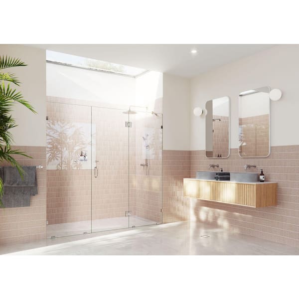Glass Warehouse Stellar 101 in. W x 78 in. H Glass Hinged Pivot Frameless 3-Panel Inline Shower Door in Chrome