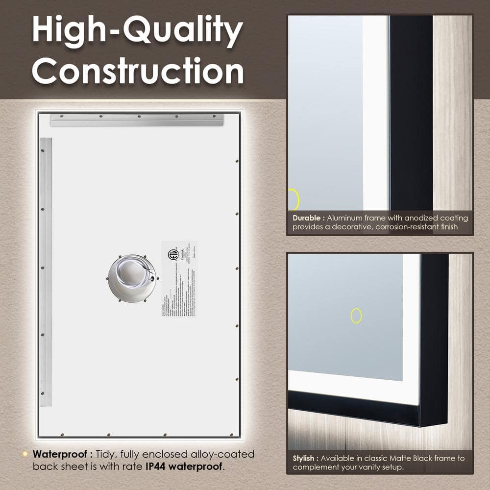 Apollo 48" x 30" Matte Black Aluminum LED Vanity Mirror