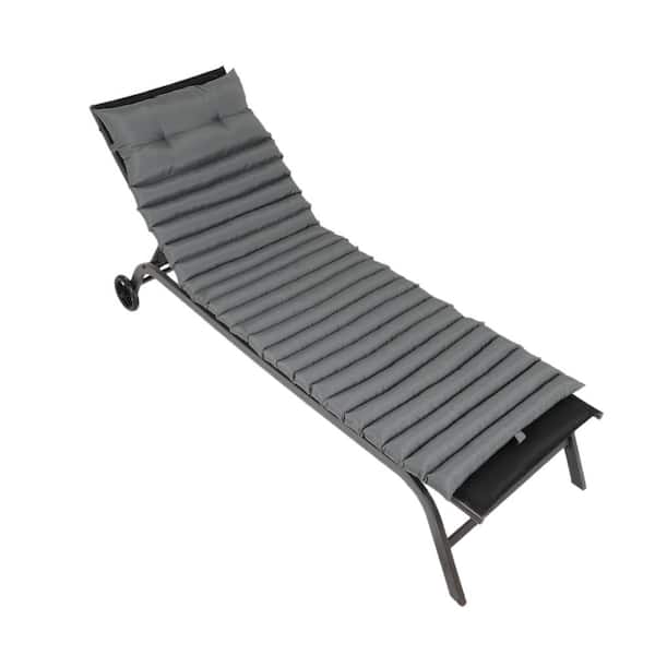 ITOPFOX 2-PCS Grey Outdoor Lounge Chair Cushion Replacement Patio Funiture with High-Resilience Sponge Filling Adjustable Strap