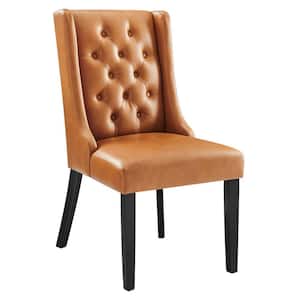 Baronet Button Tufted Faux Leather Dining Chair in Tan