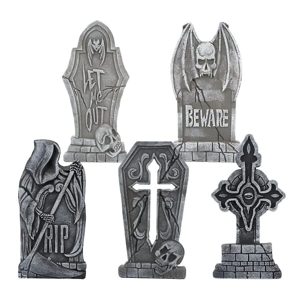 Joyfy 17" 5-Pack Foam Halloween Tombstones +10 Stakes